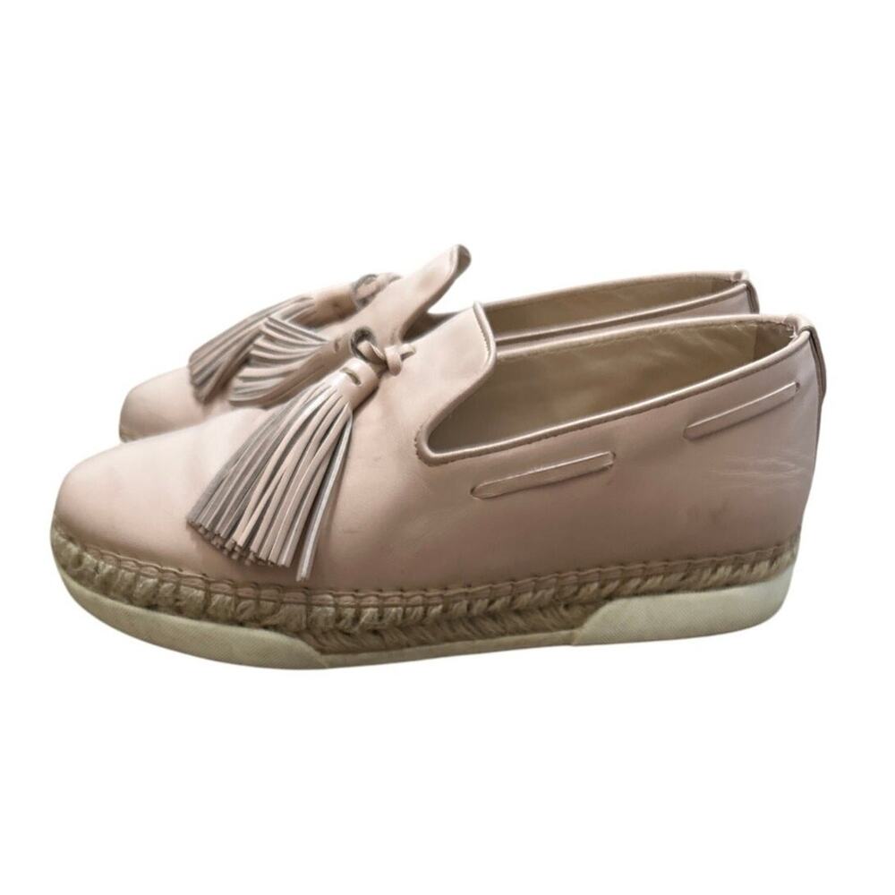 TODS Pink Leather Tassel Espadrille Slip On Loafers Flats Shoes Womens 36.5 6.5